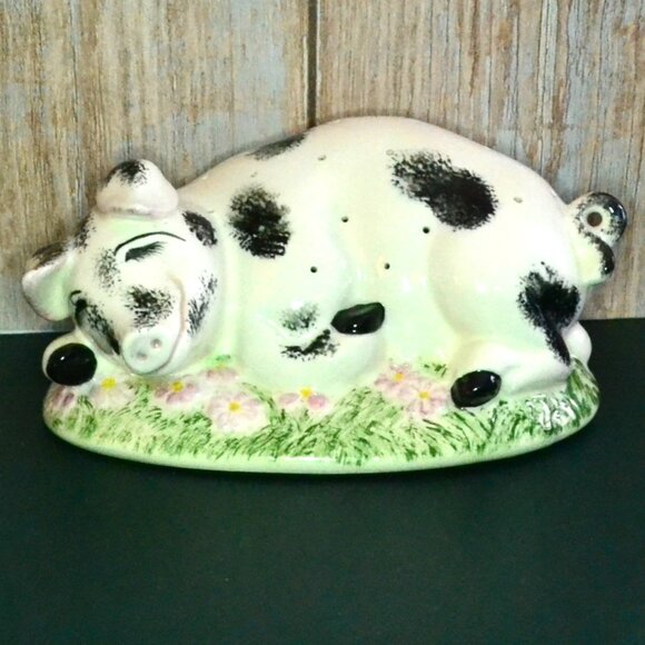 Vintage MCM White And Black Pig Figure Toothpick Party Fork Holder Ceramic - Picture 1 of 9